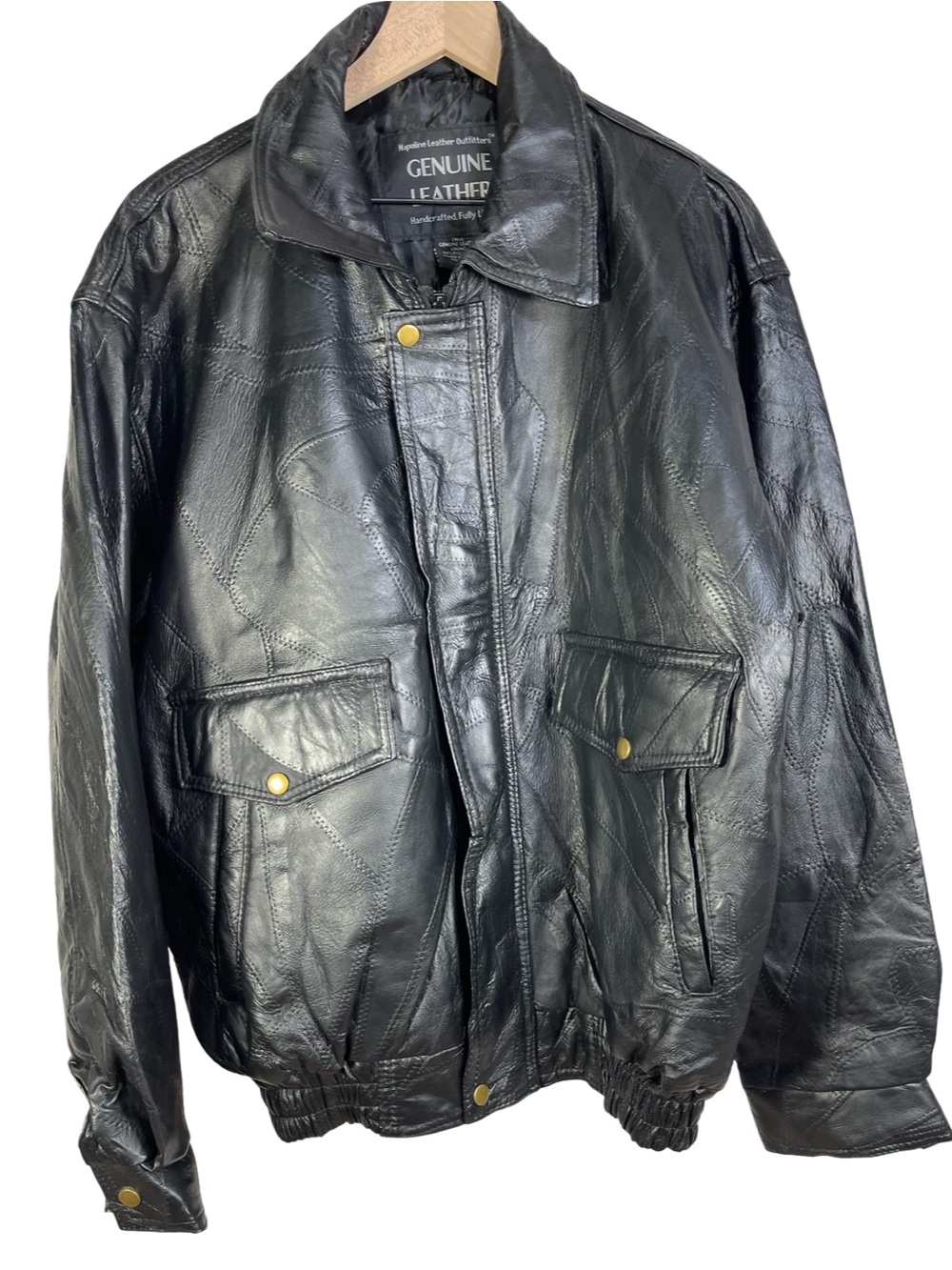 Napoline Leather Outfitters Genuine Patchwork Leather Bomber Jacket Size L